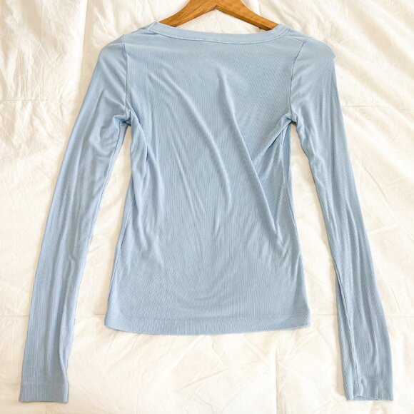 Cotton On Blue Rib Scoop Neck Long Sleeve Stretch Top Women’s Size Small EUC - Picture 6 of 7